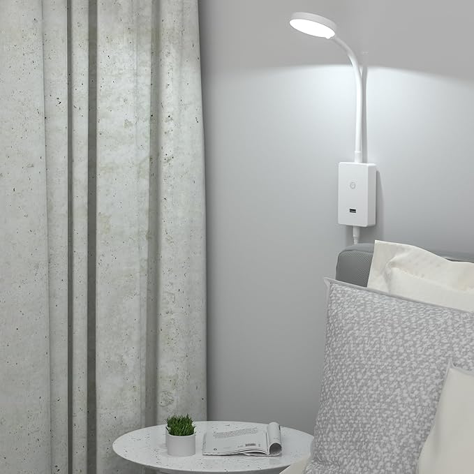 Touch Dimmable LED Bedside Wall Mounted Reading Lamp for Bedroom Nightstand, 4 Brightness Levels (100%- 70%- 35%- 15%), 120° Wide Angle Neutral White Lighting, with 5V2A USB Output Port