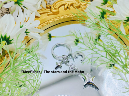 Meefisher Cute Star Moon Keychain Aesthetic Accessories Stainless Steel Key Ring Purse Handbag Backpack Bag Charms Car Holder (2 PCS(Style-2,Style-5))