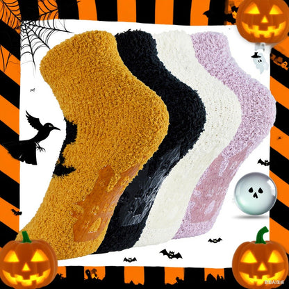 Zando Women's Fuzzy Halloween Socks, Non Slip Slipper Ghost Print, Cozy Fluffy Warm Fall Sleep Socks D Ghost print One Size