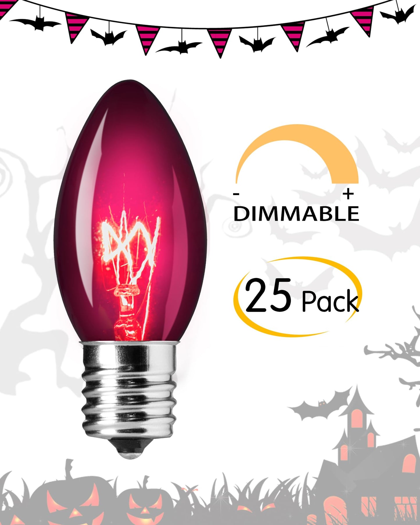 Brightown 25 Pack C9 Purple Replacement Bulb for Halloween Holiday Decorations String Light, E17 Intermediate Base, 7 Watt
