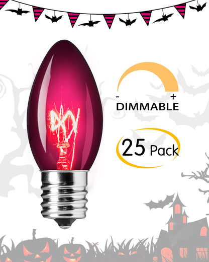 Brightown 25 Pack C9 Purple Replacement Bulb for Halloween Holiday Decorations String Light, E17 Intermediate Base, 7 Watt
