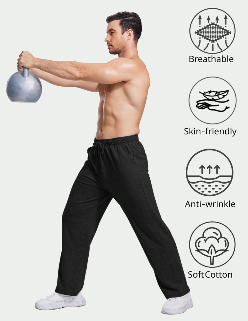PINSPARK Men's Lightweight Sweatpants Cotton Yoga Pants Baggy Sweat Pants Open Bottom Lounge Jogger Sweatpants with Pockets