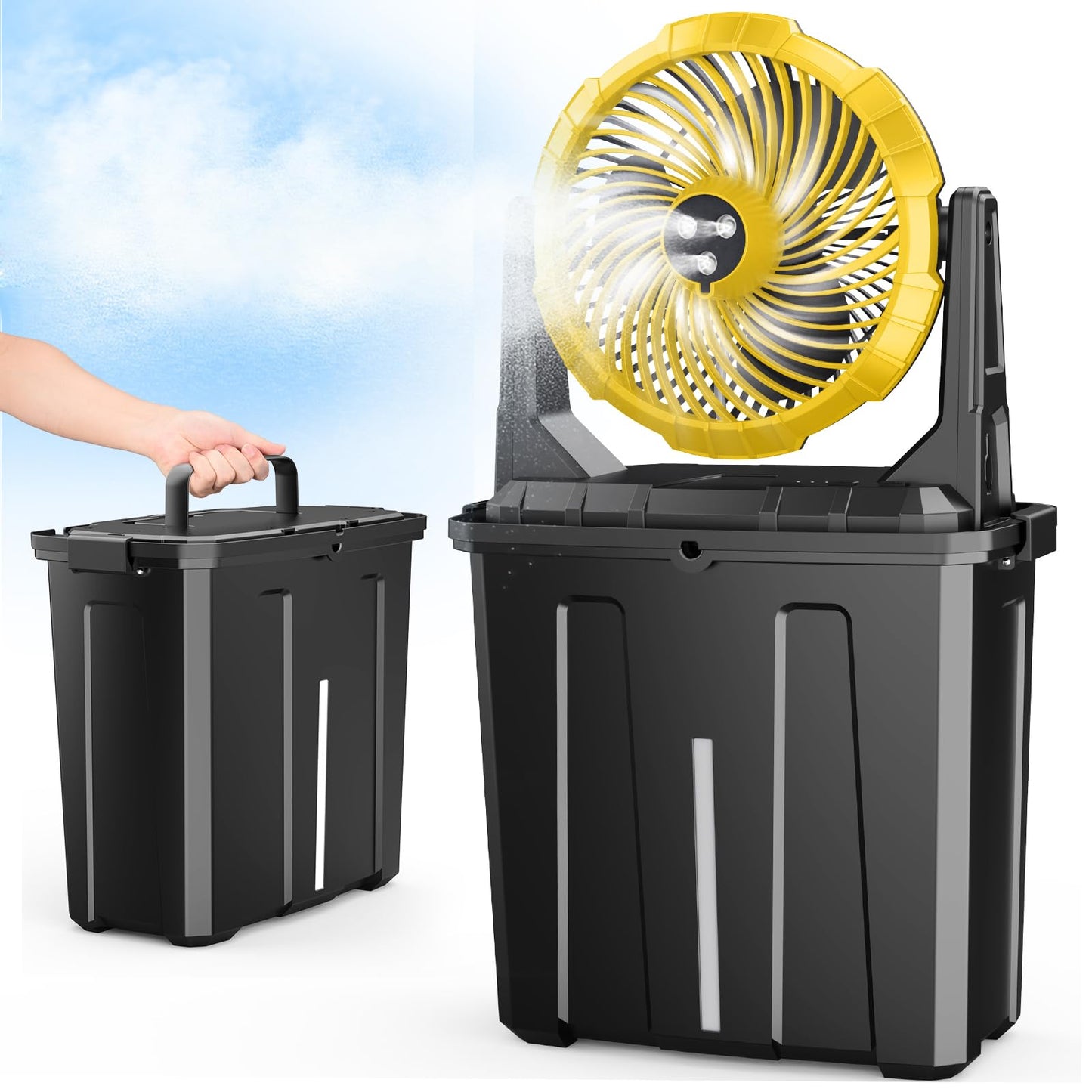 Ausic Portable Misting Fan - 9L Bucket, 10-inch Outdoor Fans for Patios/Camping/Beach/Golf etc., 20000mAh USB Rechargeable Battery Powered Floor Water Cooling Fan, 3 Strong Winds, 3 Spray Mister