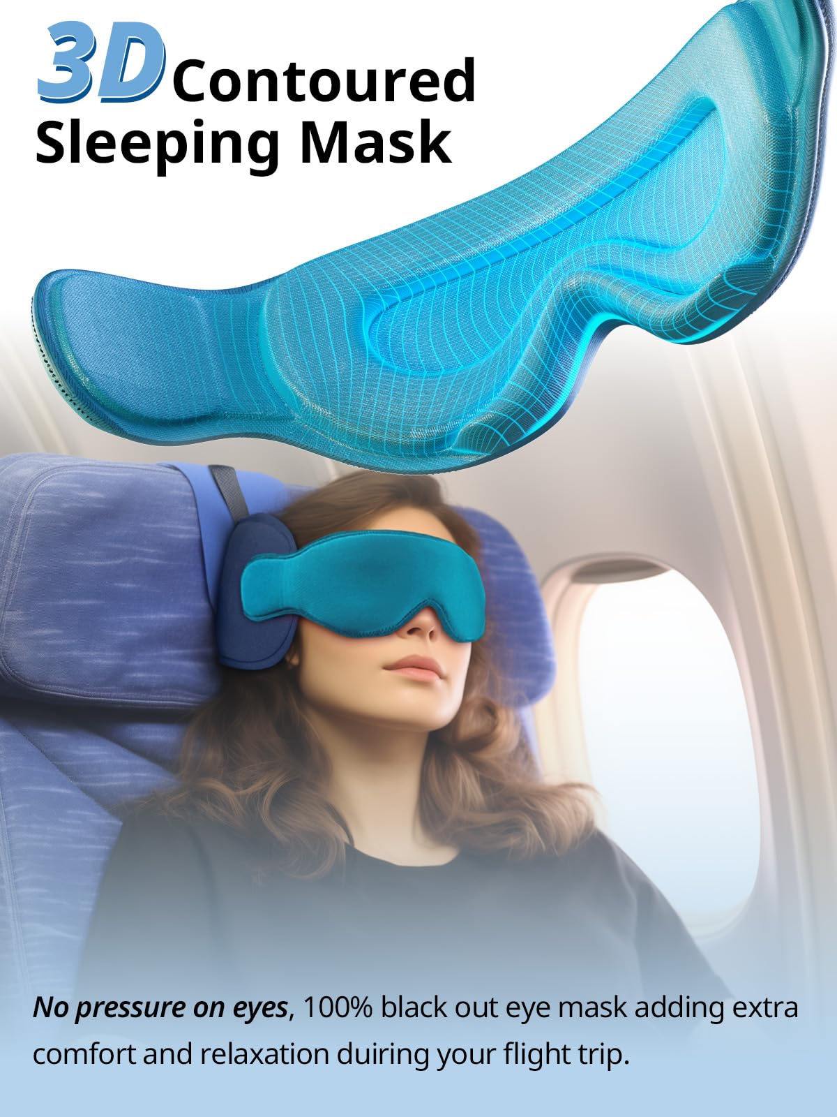 Inspireyes Travel Pillow for Airplanes, Airplanes Pillow with Eye Mask for Sleeping, Long Haul Flight Essentials Head Support Soft Pillow, Car Road Trip Travel Pillow, Royal Blue
