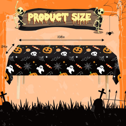 JHDZDHY 6 Pack Halloween Pumpkin Ghost Tablecloth, 54" x 108" Rectangular Plastic Spider Web Table Cloth Large Size Halloween Table Covers for Home Decor Party Decorations (Halloween Pumpkin Ghost)