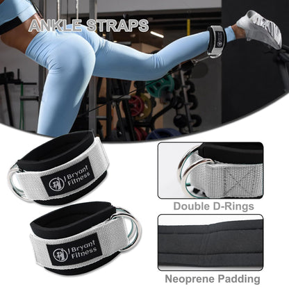 J Bryant Barbell Pad Set with 2 Ankle Straps for Cable Machines Hip Resistance Band Weight Lifting Straps Thick Cushion Hip-Thrusts Pad with Carry Bag for Squats Bench Press Workout