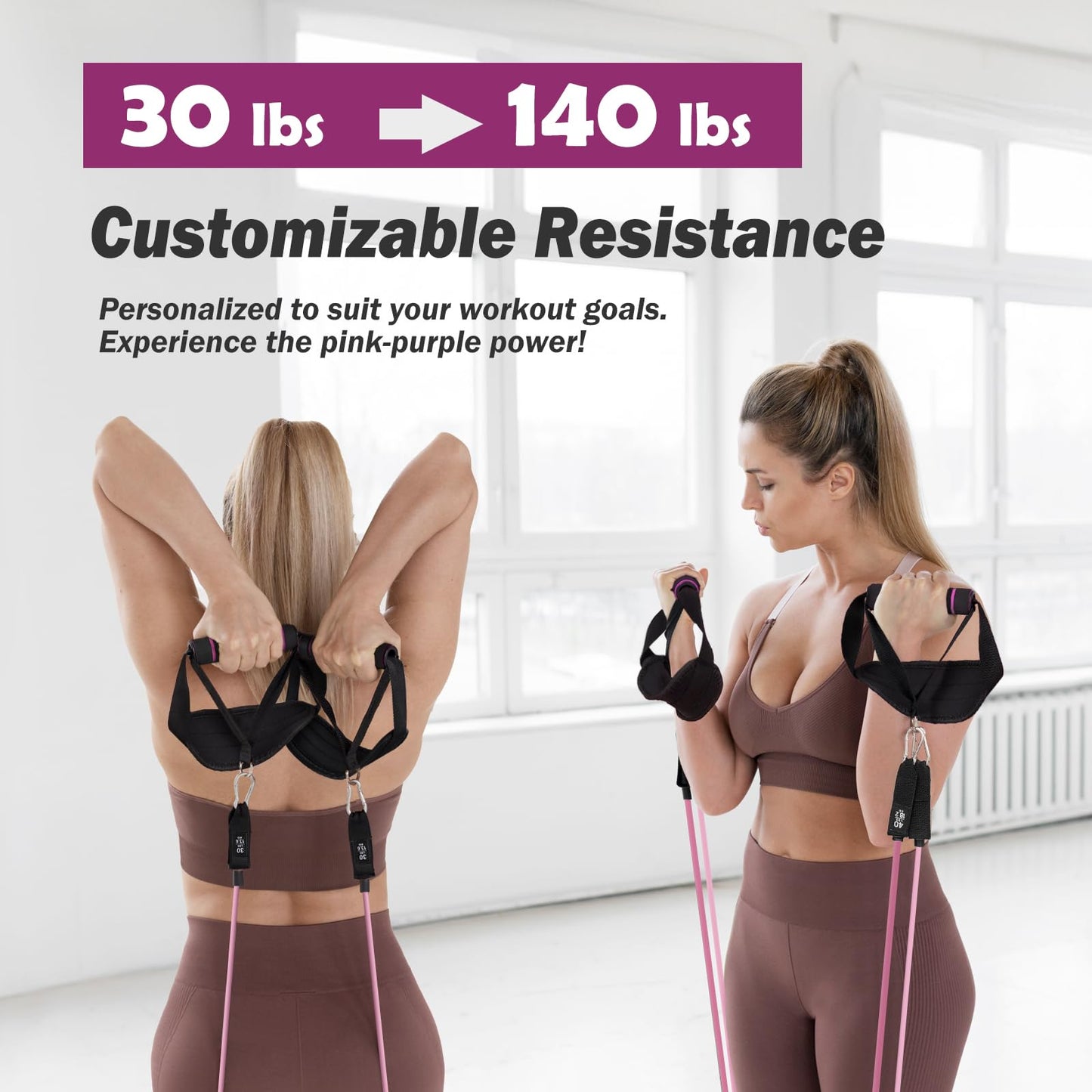 ALongSong Pilates Bar Set With 4 Latex Elastic Resistance Bands 30lb 40lb, Timer, 3 Section Pilates Bar Portable Home Workout Fitness For Yoga, Stretching, Sculpting, Twisting, Squat