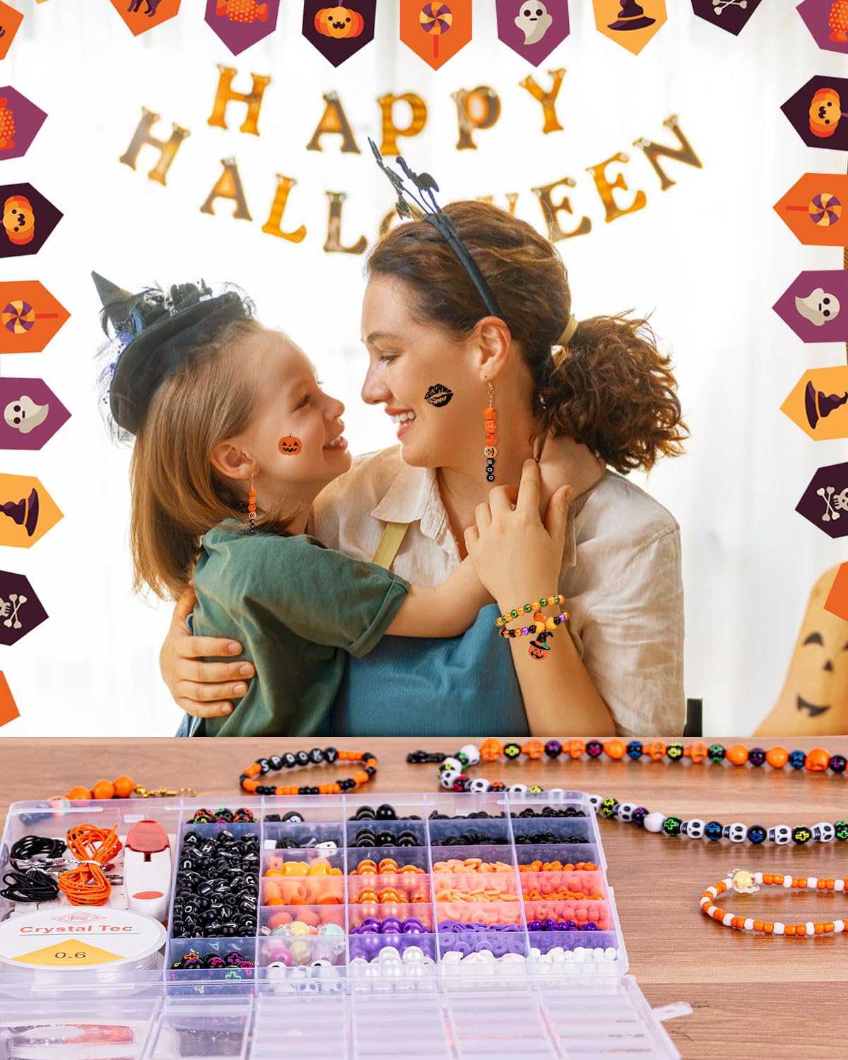 Goldwise Halloween Friendship Bracelet Kit for Kids,1 Box Halloween Beads and Black Letter (A-Z) for Jewelry Making, Varieties of Charms Jewelry Making，DIY Crafts for Gifts Party
