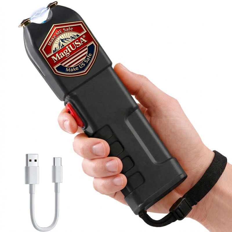 989 MagiUSA Rechargeable Stun Gun for Self Defense, LED Flashlight, Black