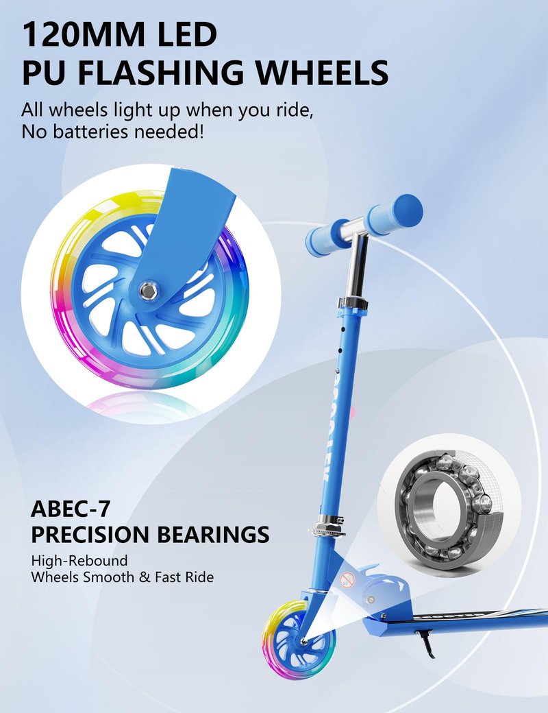 Scooter for Kids Ages 3+, Kids Kick Scooter with Led Light Up, Girly Pink Scooter with 3 Levels Adjustable, Lightweight Foldable Scooter for Boys&Girls Christmas Birthday Gift