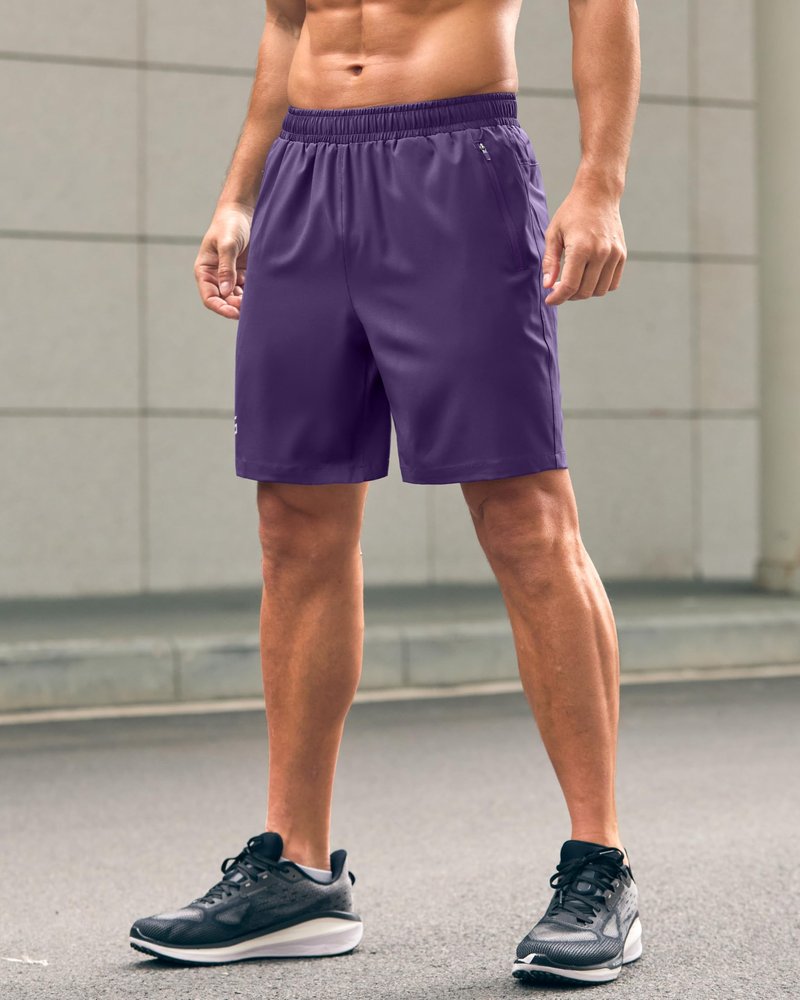 Men's Athletic Running Shorts with Zipper Pockets Quick Dry 7"/ 5"/ 9" Workout Gym Shorts for Basketball Hiking(Purple,7S)