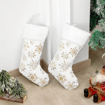 AyximGs Christmas Stockings Large 18 inches 4 Pcs - Plush Faux Fur Xmas Stocking with Golden Snowflake, for Family Holiday Xmas Personalized Party Decorations