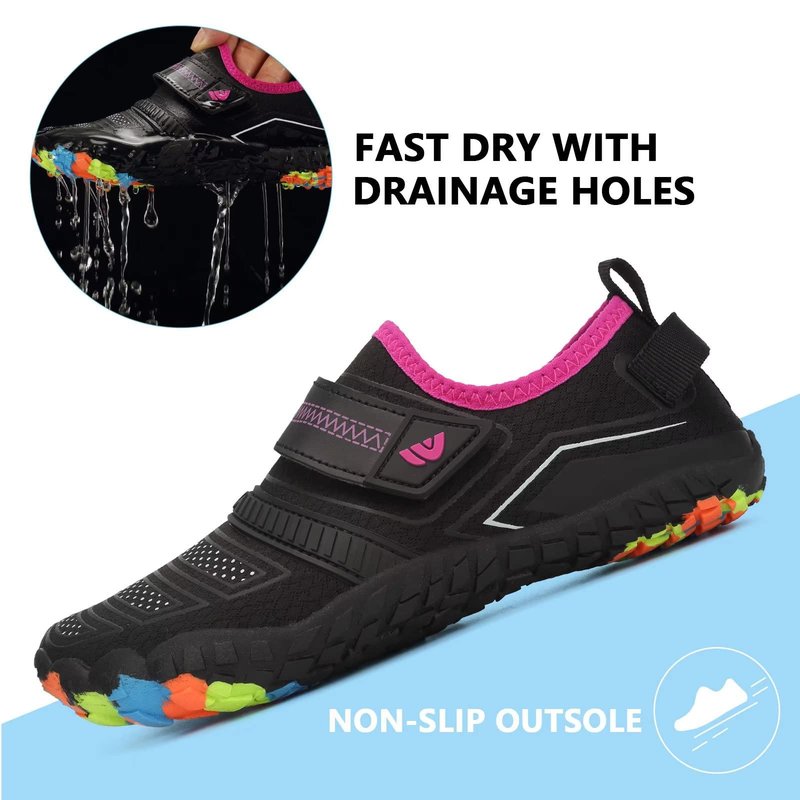 Kids Boys & Girls Water Shoes Lightweight Comfort Sole Easy Walking Athletic Slip on Aqua 5 Toe Sock(Toddler/Little Kid/Big Kid) U222WZ576.SA-Black.Purple-25