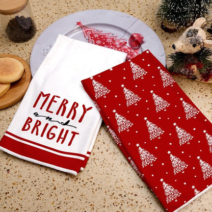 ARKENY Christmas Kitchen Towels Set of 2,Red Xmas Tree Dish Towels 18x26 Inch,Hoilday Farmhouse Home Decoration AD102