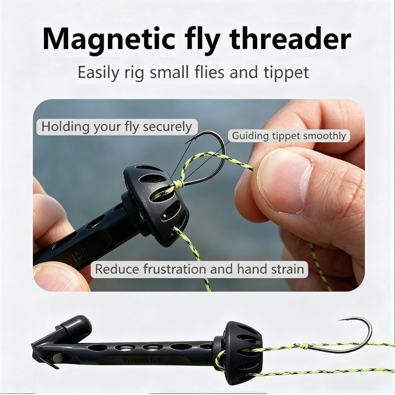 Fly Fishing Magnetic Fly Threader, Fishing Anglers Tippet Threader to Easily Rig Small Flies Tippet on Water Fishing Accessory Make Fly Tying Simpler Works (1pcs)
