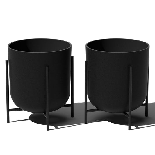 Veradek Mason Series Raised Lima Planter - Round Planter for Patio/Balcony | Plastic-Stone Composite w/Metal Plant Stand | Modern Décor for Plants