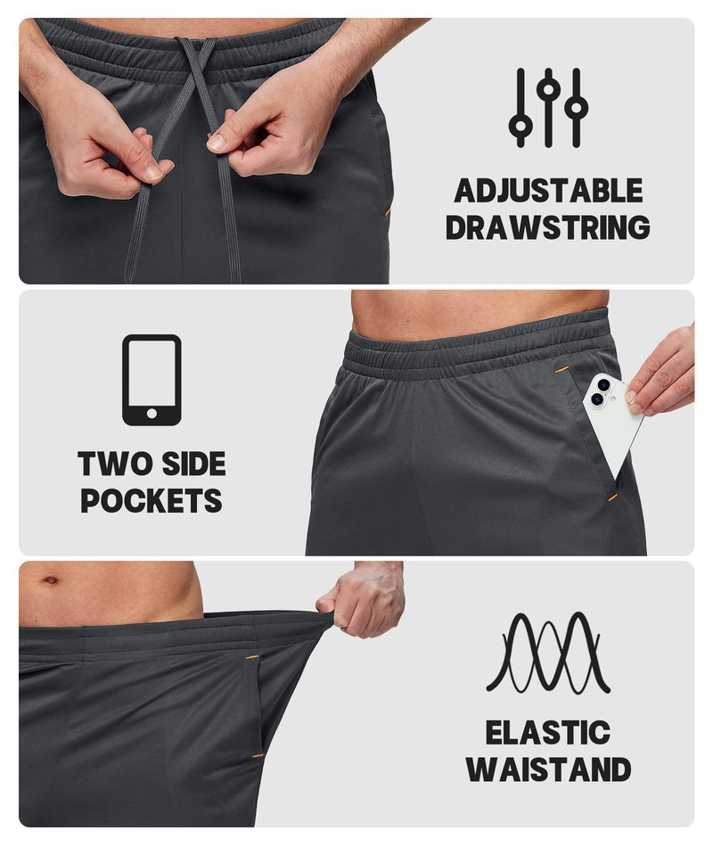 Little Beauty 5 Pack Mens Athletic Gym Shorts with Pockets Fast Dry Basketball Running Workout Shorts Navy/Dark Grey*2/Black*2, L