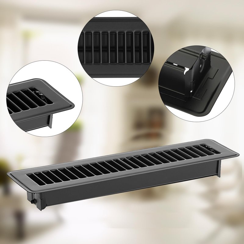 Sumnacon Floor Register 2 x 10 Inch Metal Floor Vents 6 Pack Floor Vent Covers with Adjustable Air Supply Lever, Rust Proof Vent Cover 2x10'',Decorative Vent Covers for Home Floor,Black