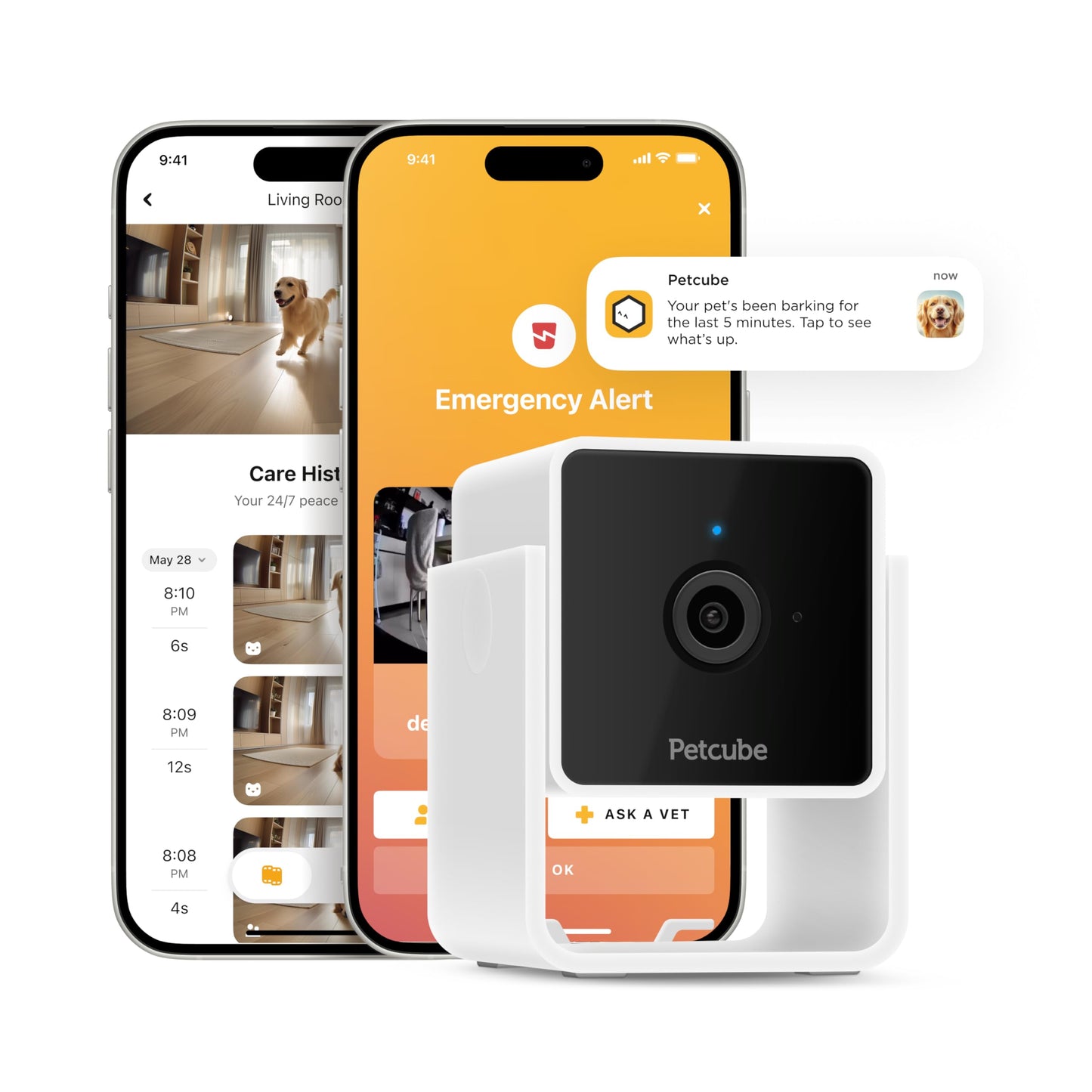 Petcube Cam Indoor Home Security Camera with 1080p HD Video, Two-Way Audio, Motion Detection, and Phone App, Night Vision Wi-Fi Camera for Apartment Security, Video Baby Monitor