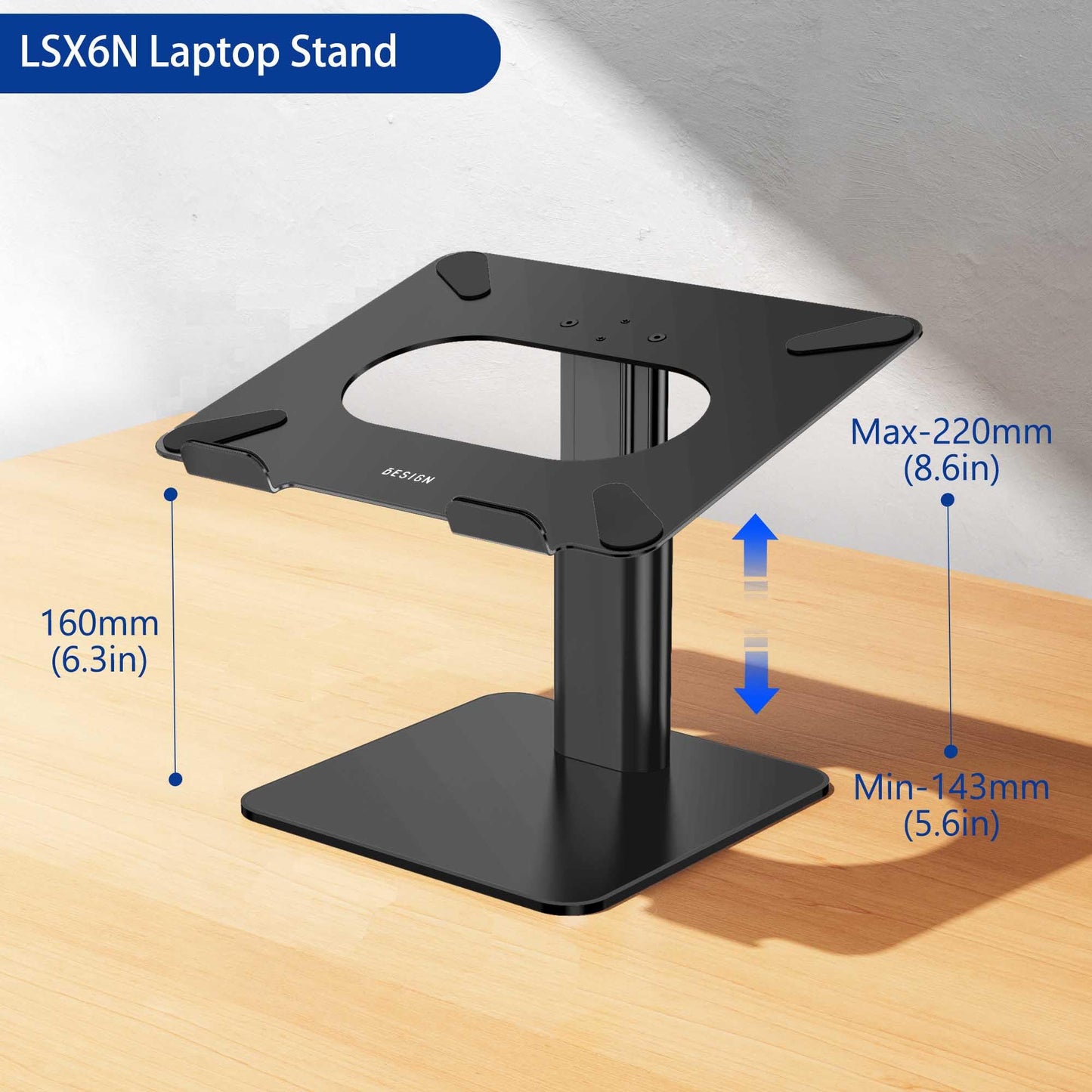 BESIGN LSX6N Laptop Stand, Ergonomic Adjustable Notebook Riser Holder, Computer Stand Compatible with Air, Pro, Dell, HP, Lenovo More 10-15.6" Laptops, Black