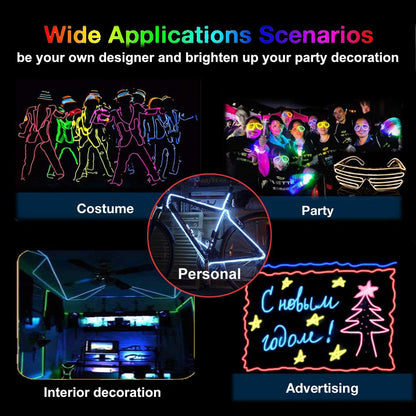 MaxLax EL Wire Blue, 16.4ft/5m Portable Battery Pack Neon Lights Strip 360° Cuttable Glowing Rope Lights for Parties, Halloween, DIY Decoration