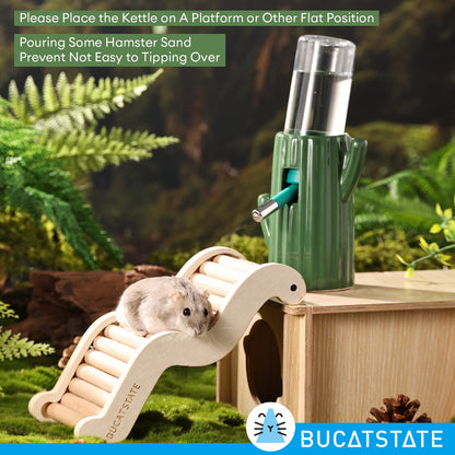 Bucatstate Hamster Drinking Bottle with Stand, 120 ml Small Animal Drinking Leak-Proof Nozzle, Hamster Accessories for Guinea Pigs, Rabbits, Chinchillas, Rats, Ferrets (Green)
