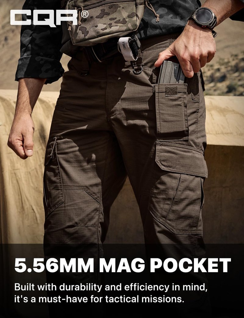 CQR Men's Tactical Pants, Water Resistant Ripstop Cargo Pants, Lightweight EDC Work Hiking Pants, Outdoor Apparel, Duratex Mag Pocket Dark Brown, 40W x 32L
