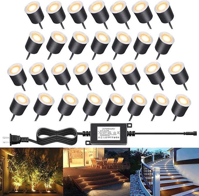 LED Recessed Deck Light Kits with Protecting Shell,LED Outdoor Landscape Lighting IP67 Waterproof,DC 12V Low Voltage Warm White for Garden,Yard,Stair,Patio,Kitchen Decoration In Ground(30pcs)