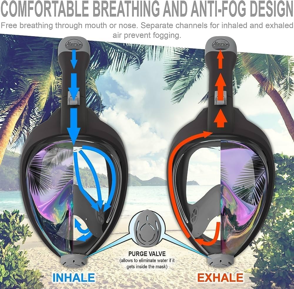 Aleoron - Foldable Snorkel Mask Full Face for Adults - Latest Dry Top System 180 Panoramic Snorkeling Mask with Camera Mount Safe Breathing Anti Fog