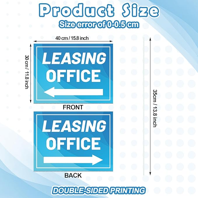 Ripeng 3 Pcs Leasing Double Sided Yard Signs with Arrow 16 x 12 Inch Yard Signs with Stakes for Outdoor Office Retail Store Restaurant Bar Hotel(Leasing Office)
