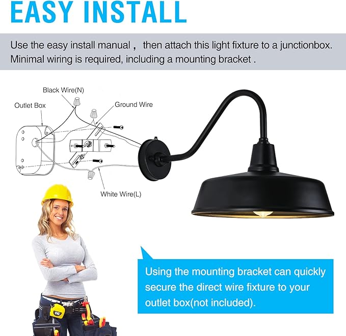 Gooseneck Barn-Lights Outdoor Fixture - 15 inch Farm Style Black Large Lighting Farmhouse Exterior Sconce Wall Light for House, Dusk to Dawn Sensor Front Door Porch Garage (15 inch)
