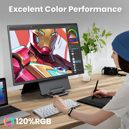 23.8'' Portable Monitor,FHD 1080P 100Hz IPS Laptop Screen Extender,USB-C HDMI Large Office Gaming Second Monitor Extender with Detachable Stand for Mac Windows PS5 Xbox Switch(Built-in Speakers)