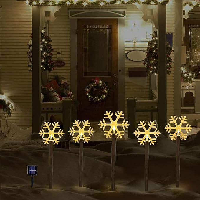 Christmas Solar Pathway Lights, Solar Snowflake Lights with Stake Landscape Outdoor Waterproof Christmas Decorations for Garden Yard Lawn Patio Walkway, 10 Pack
