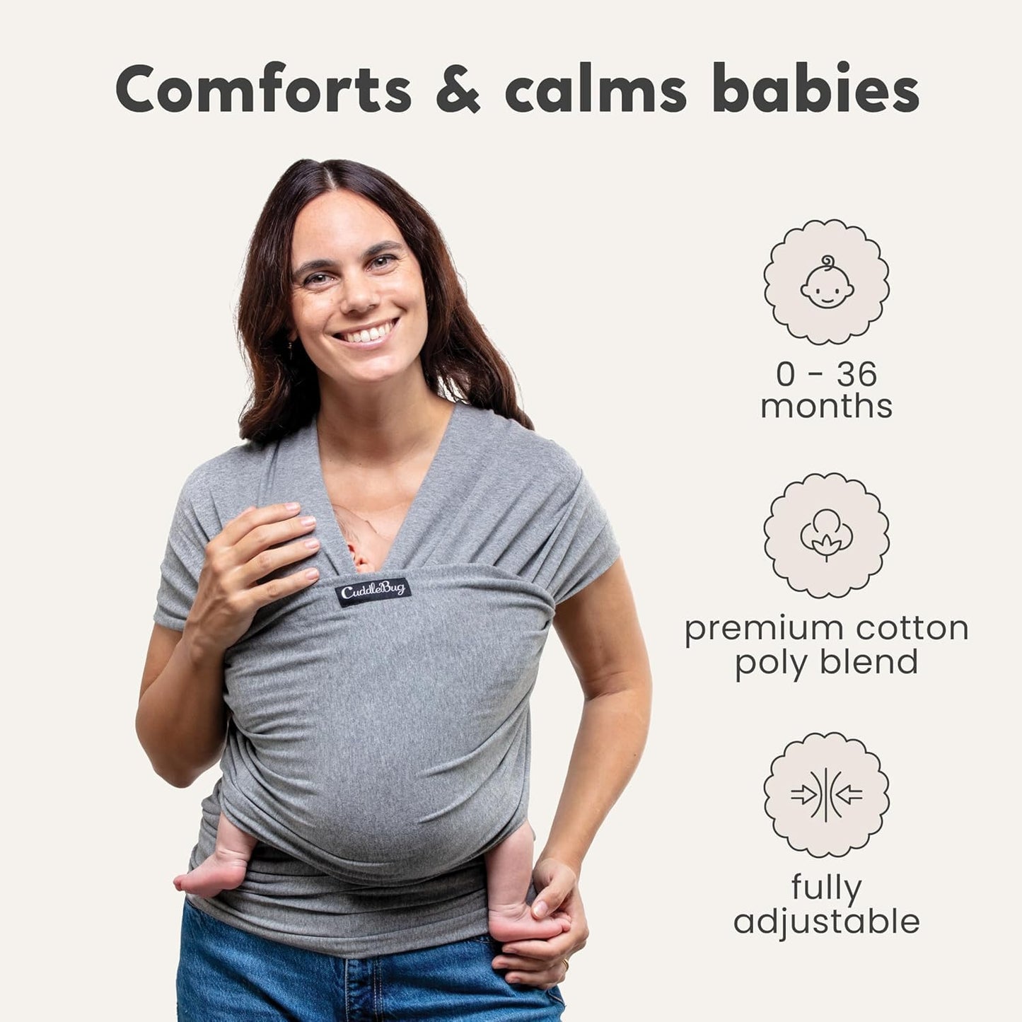 Baby Wrap - Best Baby Carrier by CuddleBug - Available in 9 Colors | 4-in1 Ring Sling: Baby Sling Wrap, Post Postpartum Belt, Nursing Cover, Baby Carrier Wrap | Great Infant Carrier (Grey)