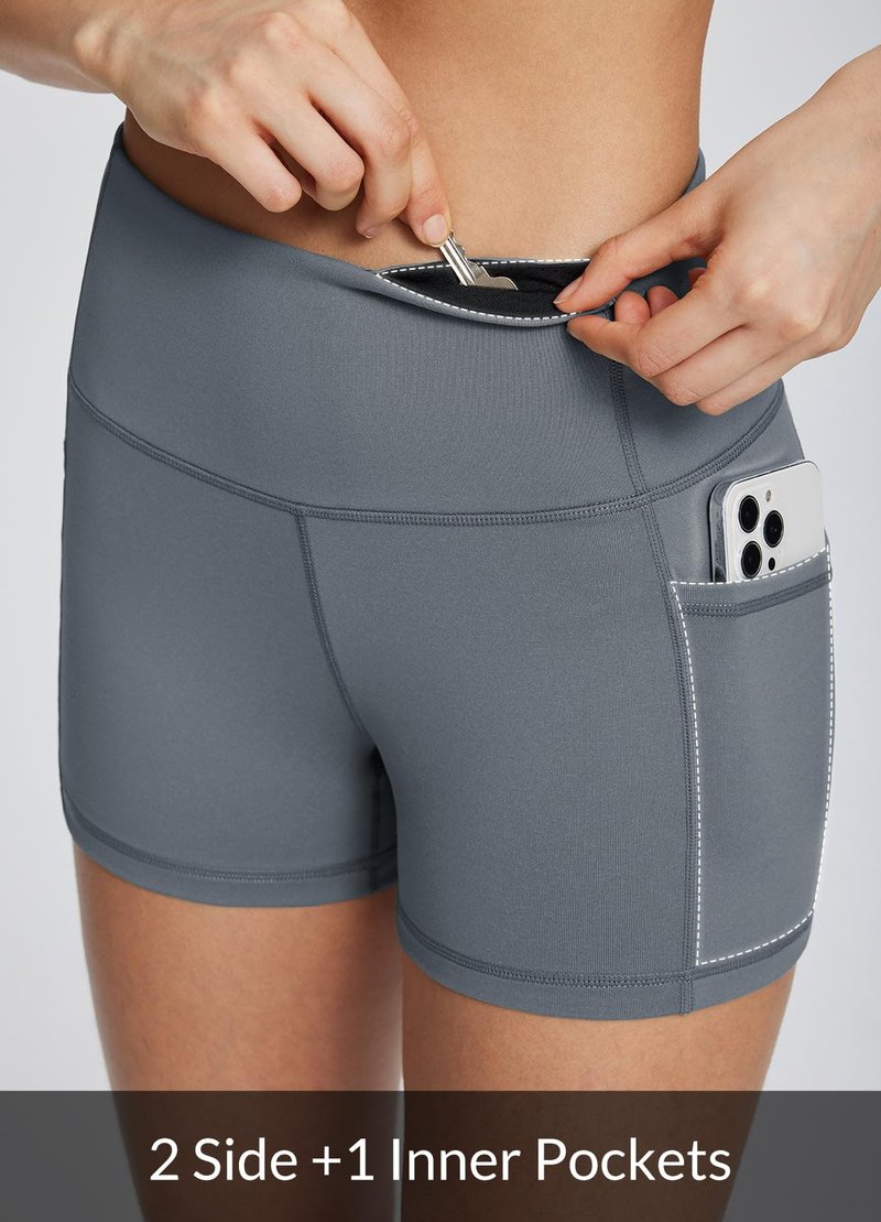 baleaf Gym Workout Shorts Women 3" Biker Yoga Spandex Running Volleyball Tummy Control Compression Short with Pockets Grey XL