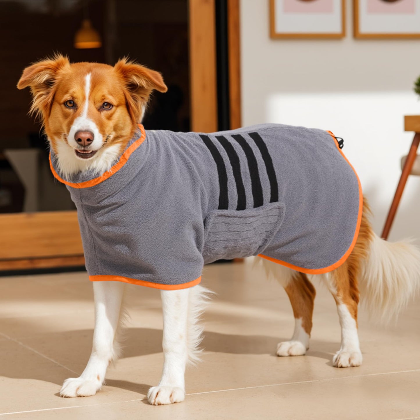 HezzLuv Microfiber Dog Drying Coat – Super Absorbent & Quick-Drying Dog Robe – Adjustable Fit for Medium to Large Dogs – Ideal for Bath, Swim & Wet Walks(Orange, M)