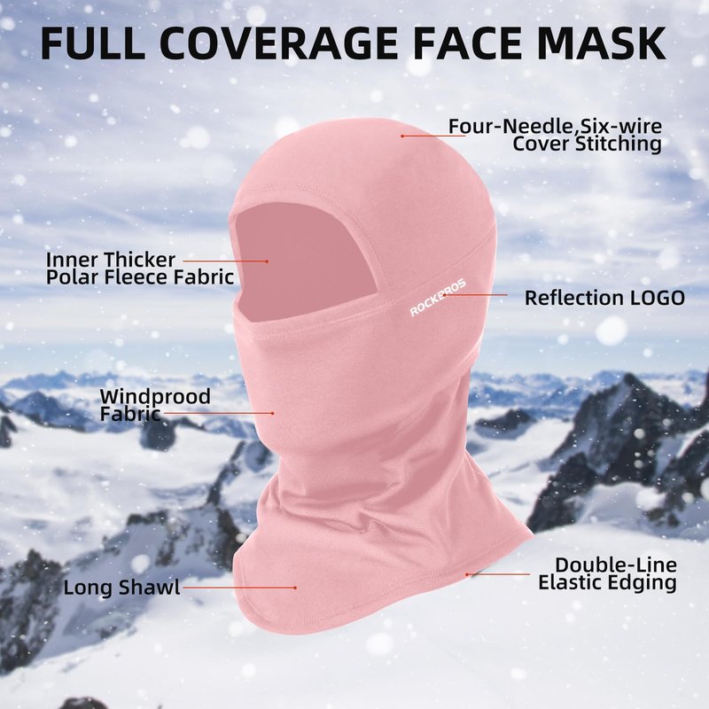ROCKBROS Balaclava Ski Mask Fleece Neck Warmer Female for Cycling Hiking Pink