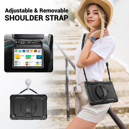 SEYMAC Case for Samsung Galaxy Tab A9 Plus 11 inch 2023, Shockproof Protective Galaxy A9 Plus Tablet Case With Screen Protector/Hand Strap/Rotating Stand,SM-X210/SM-X216/SM-X218 Case, Black