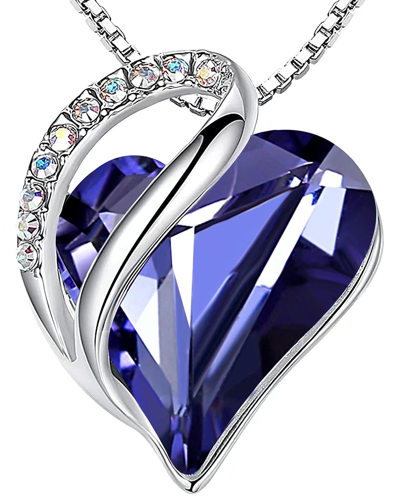 Leafael Valentine's Day Gift Necklaces for Women, Infinity Love Birthstone Heart Crystal Pendant, Birthday Anniversary Jewelry for Wife, Mom, and Her, Silver Plated, 18" + 2" Adjustable Chain