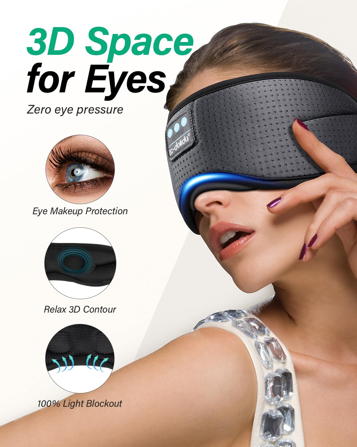 LC-dolida Sleep Headphones, White Noise Bluetooth Sleep Mask 3D Wireless Timing Eye Mask for Sleeping, Sleep Mask with Bluetooth Headphones for Side Sleepers Travel Yoga, Cool Gadgets for Men Women