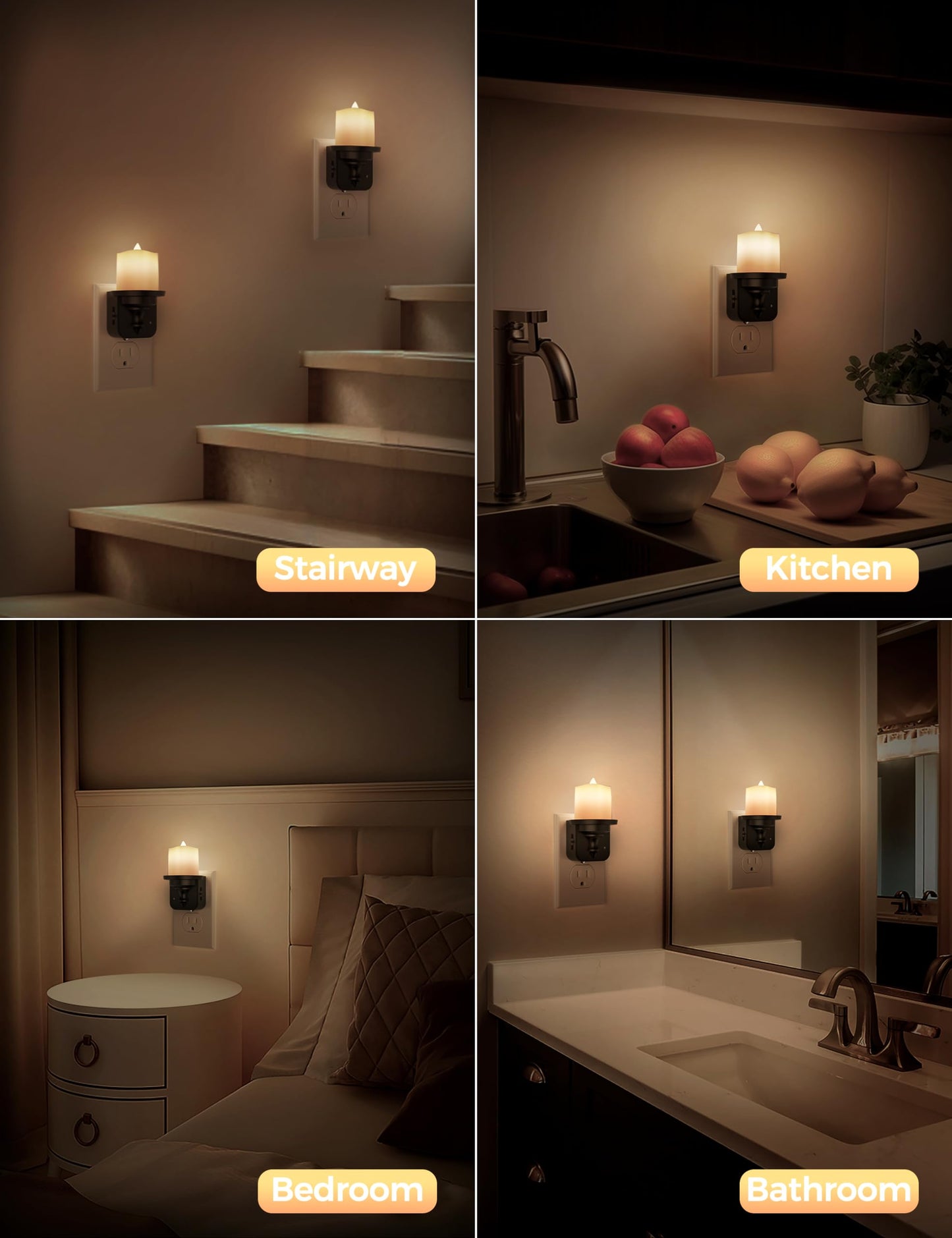 Flameless Candle Night Light, Night Lights Plug into Wall 2 Pack, LED Candle Night Light with Light Sensor, 0-100LM Dimmable Nightlight Plug in, 3000K Soft White Nightlight for Kids Hallway Bathroom