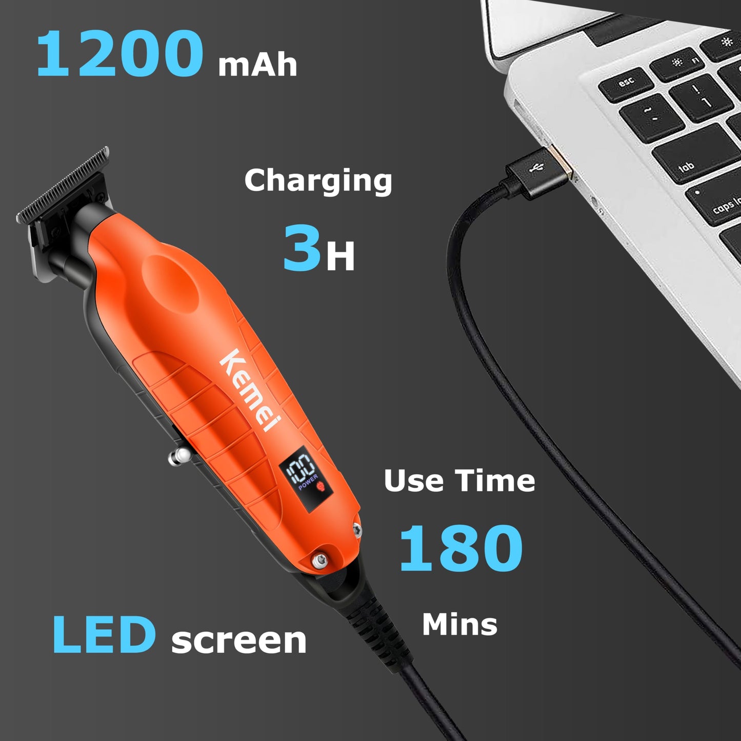 KEMEI 2293 Professional Hair/Beard Trimmer for Men Zero Gapped Hair Clippers for Barber with T Blade, Cordless Rechargeable