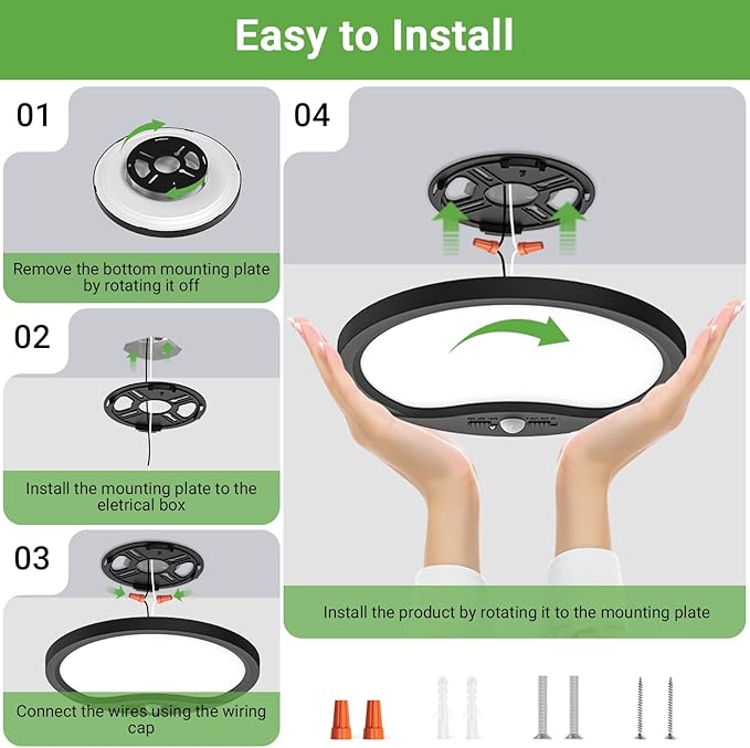 zemty 7inch 15W Motion Sensor Ceiling Light Wired, 3 Sensing Modes Motion Activated Closet Lights Black, 3000K/4000K/6500K Waterproof LED Ceiling Lamp for Pantry Closet Shower Hallway-1Pack