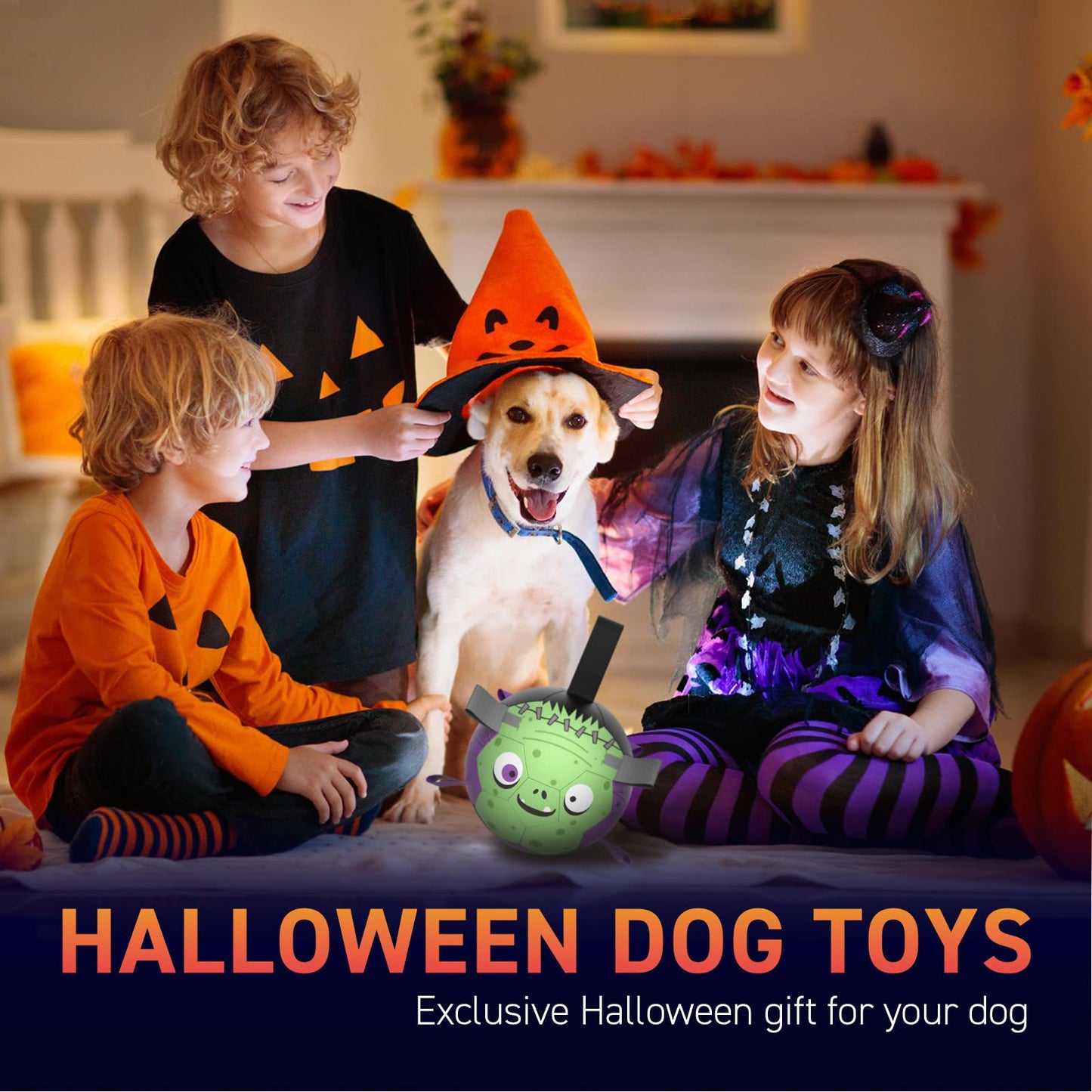 QDAN Halloween Dog Toys Soccer Ball: Premium Dog Soccer Balls with Straps- Outdoor Herding Balls Toys for Small Medium Dogs- Puppy Pet Birthday Gifts- 6 Inch Purple Green