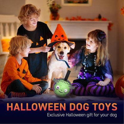 QDAN Halloween Dog Toys Soccer Ball: Premium Dog Soccer Balls with Straps- Outdoor Herding Balls Toys for Small Medium Dogs- Puppy Pet Birthday Gifts- 6 Inch Purple Green