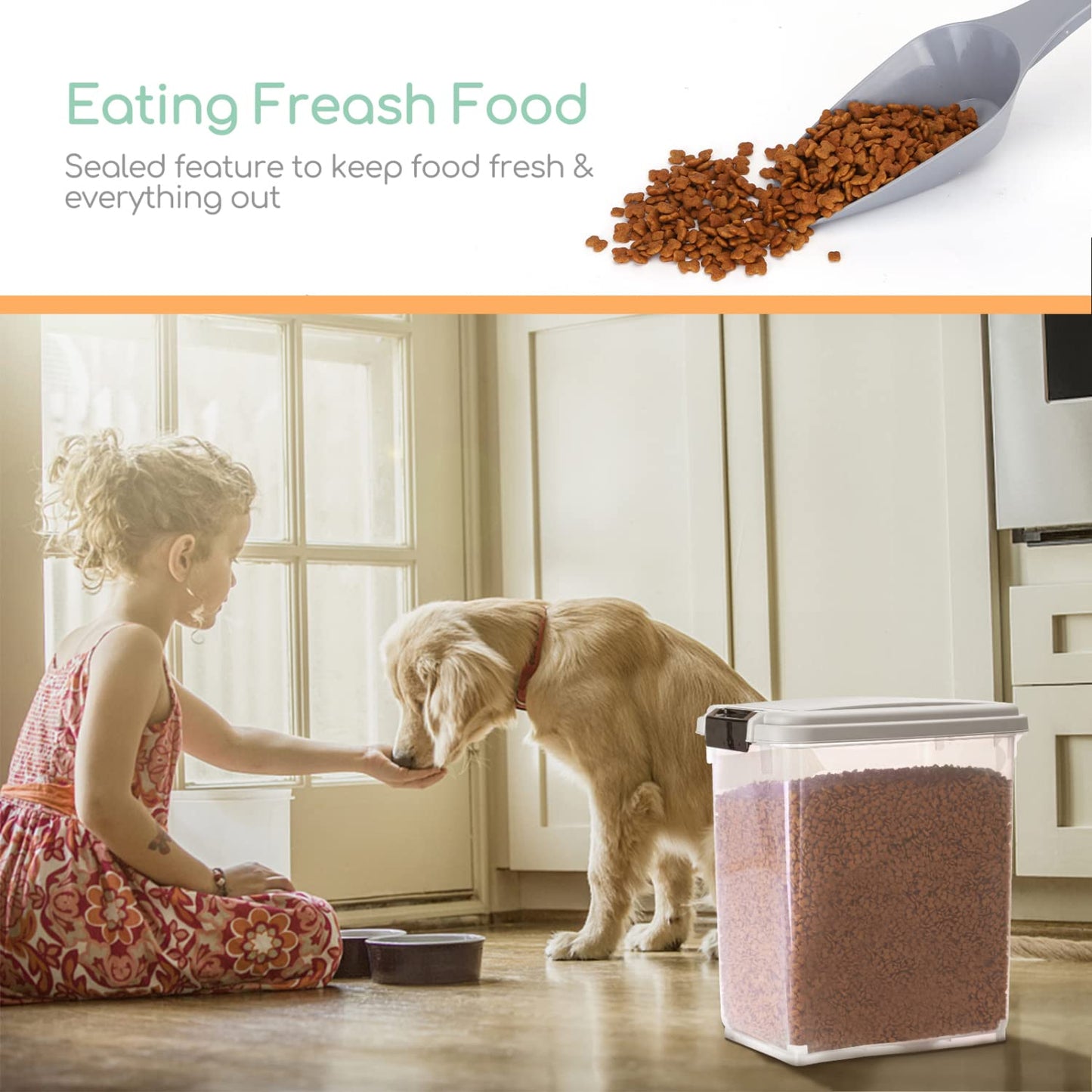 Nobleza Dog Food Storage, 20L/7.5KG Airtight Pet Food Storage Container with Wheels and Measuring Scoop, Safe & Eco, Flip-Up Lid Dog Cat Animal Dry Food Seed Dispenser Plastic Bin Large Transparent