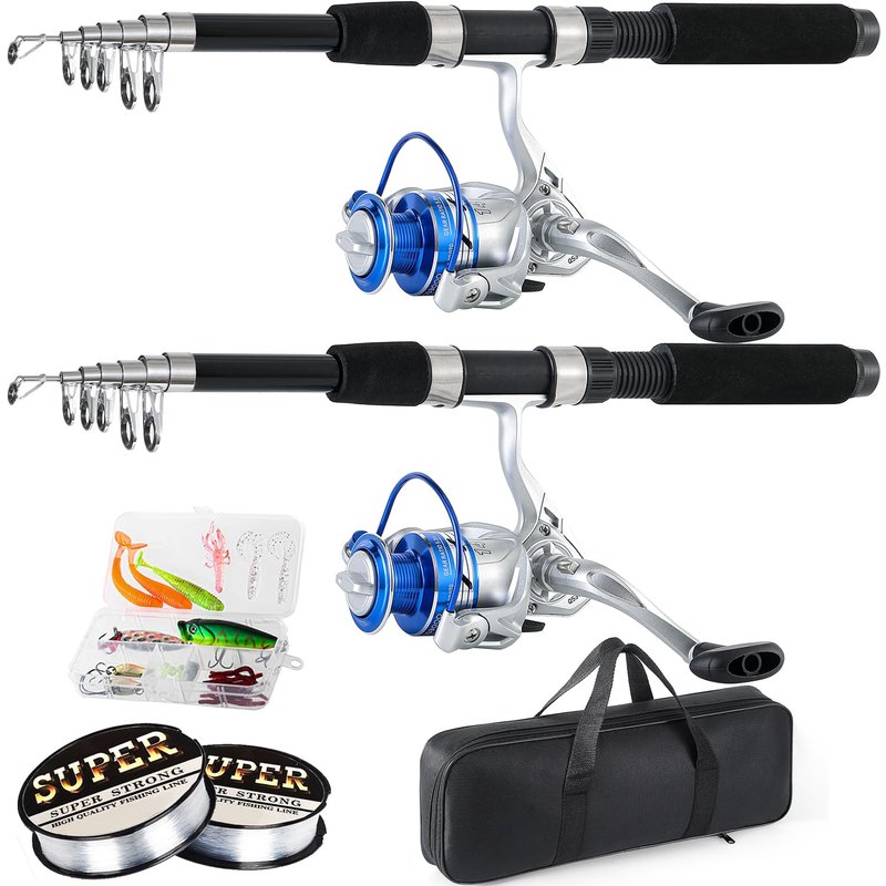 Tripquips Fishing Pole Combo, 6.9ft 2Pcs Telescopic Rods Set, Collapsible Fishing Rods, 2PCS Spinning Reel Set with Carrier Bag Freshwater Fishing Rod and Reel Combos Kits(Blue Fishing Combos)