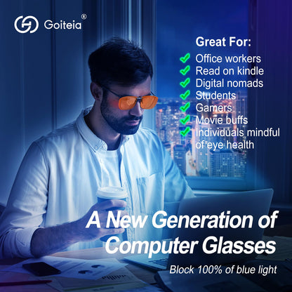 Goiteia Orange Blue Light Blocking Glasses Clip on for Migraine-Gaming Glasses for Eyes Strain/Light Sensitive-Help to Sleep