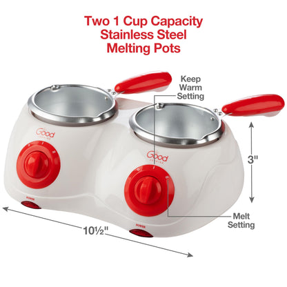 Dual Electric Chocolate Melting Pot Set- Halloween Candy Bar Making or Fondue Fountain Kit w/ 30 Bonus Accessories-Dip, Drizzle & Decorate Strawberries, Marshmallow, Snacks- Party Appetizers Desserts