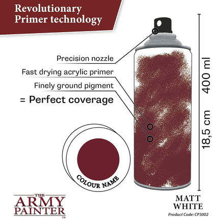 The Army Painter, Matt White Colour Primer, Acrylic Spray paint Matte White 400 ml, Miniature Painting Primer for Wargames, DnD & Warhammer